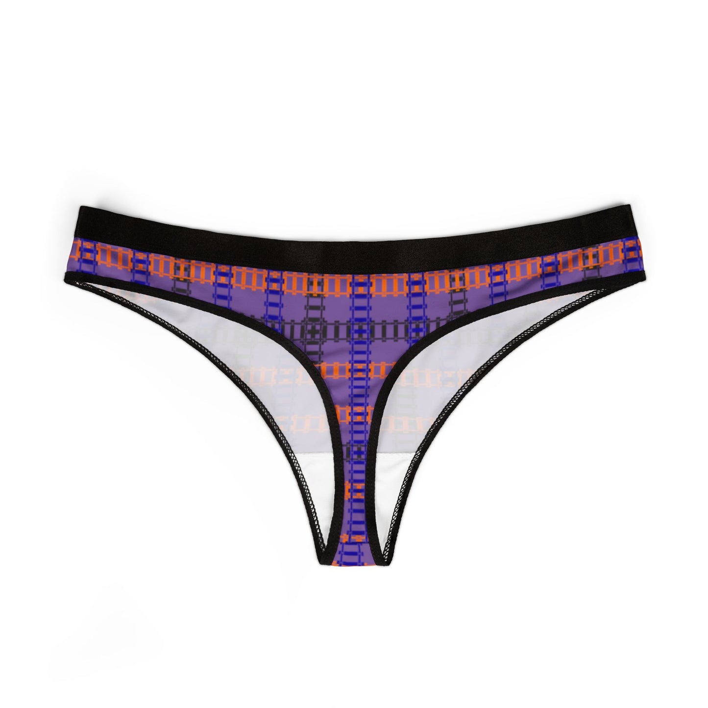 Vibrant Plaid Women’s Thongs Stylish Lingerie Comfortable Underwear Everyday Essentials Gift for Her Train Tracks Light Purple