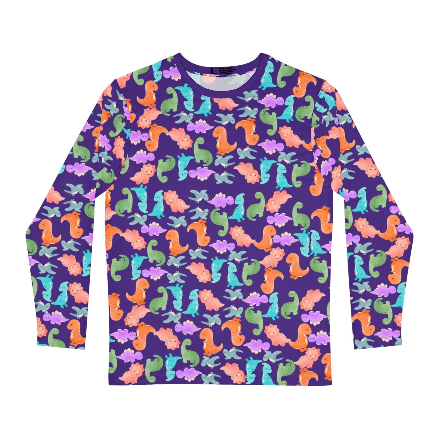 Cute Dino Print Mens Long Sleeve Shirt AOP Tee Tropical Beachwear Gift for Sea Lovers Summer Shirts for Men Rainbow Dinos Purple