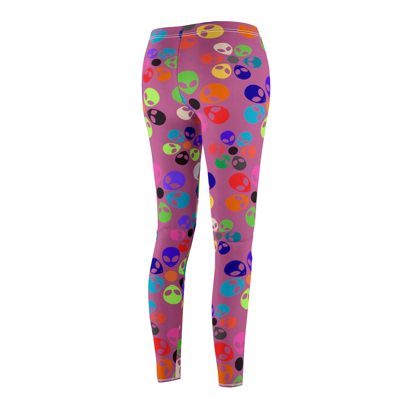 Colorful Alien Pattern Womens Casual Leggings Funky Gym Leggings Unique Yoga Pants Trendy Loungewear Gift for Alien Lovers Alien Rainbow Flowers Light Pink