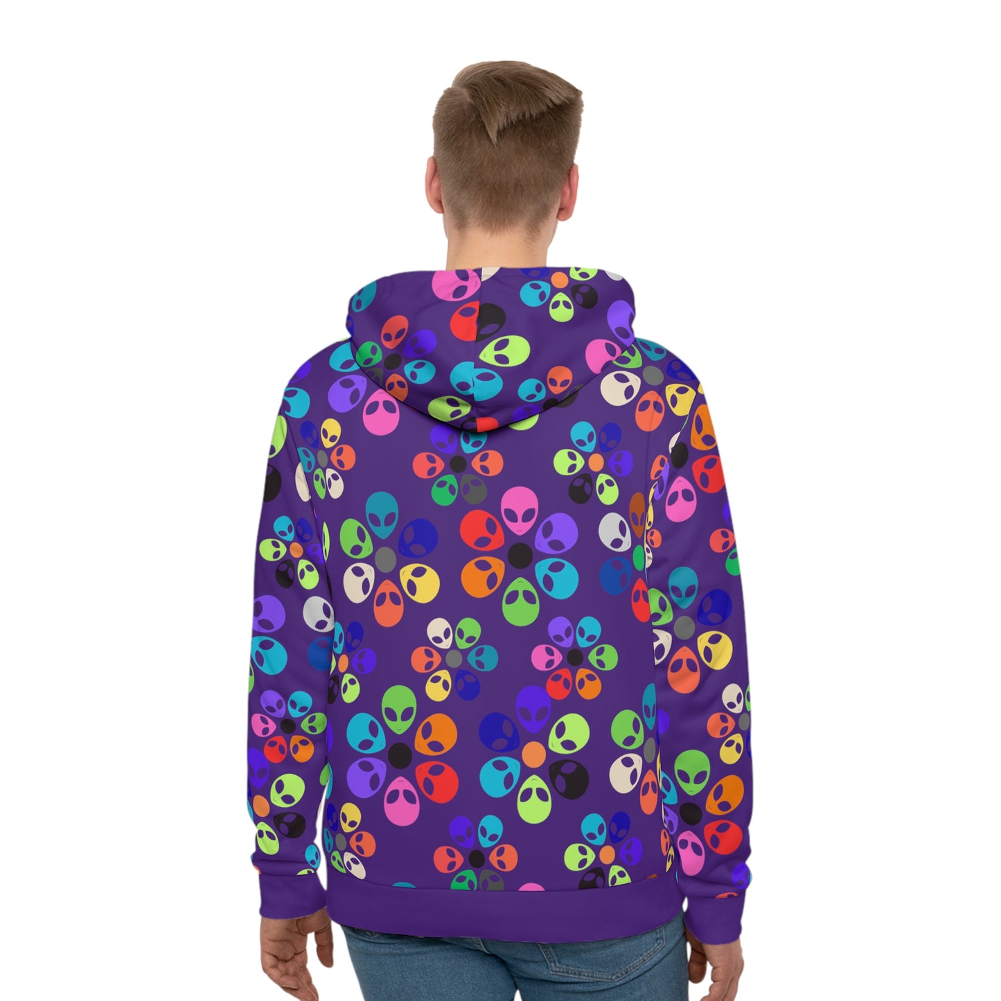 Mens Hoodie Alien Rainbow Flowers Purple