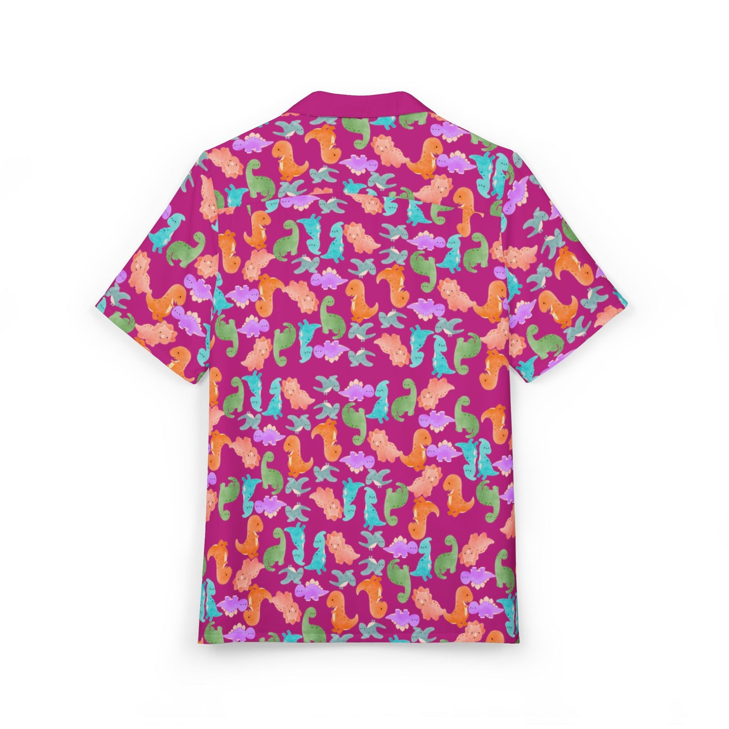 Vibrant Tropical Hawaiian Shirt for Summer Getaways Beachwear Casual Attire Vacation Luau Parties Rainbow Dinos Pink