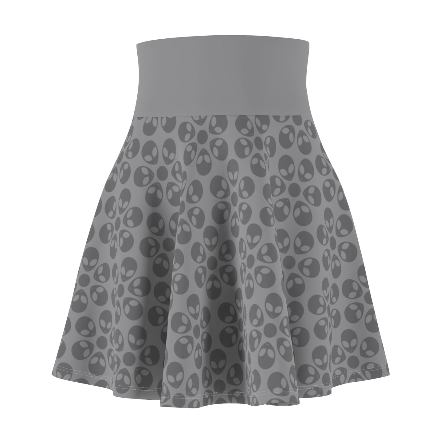 Skull Pattern Womens Skater Skirt Cute AOP Skirt Gothic Summer Wear Festival Outfit Alternative Fashion Alien Flowers Grey