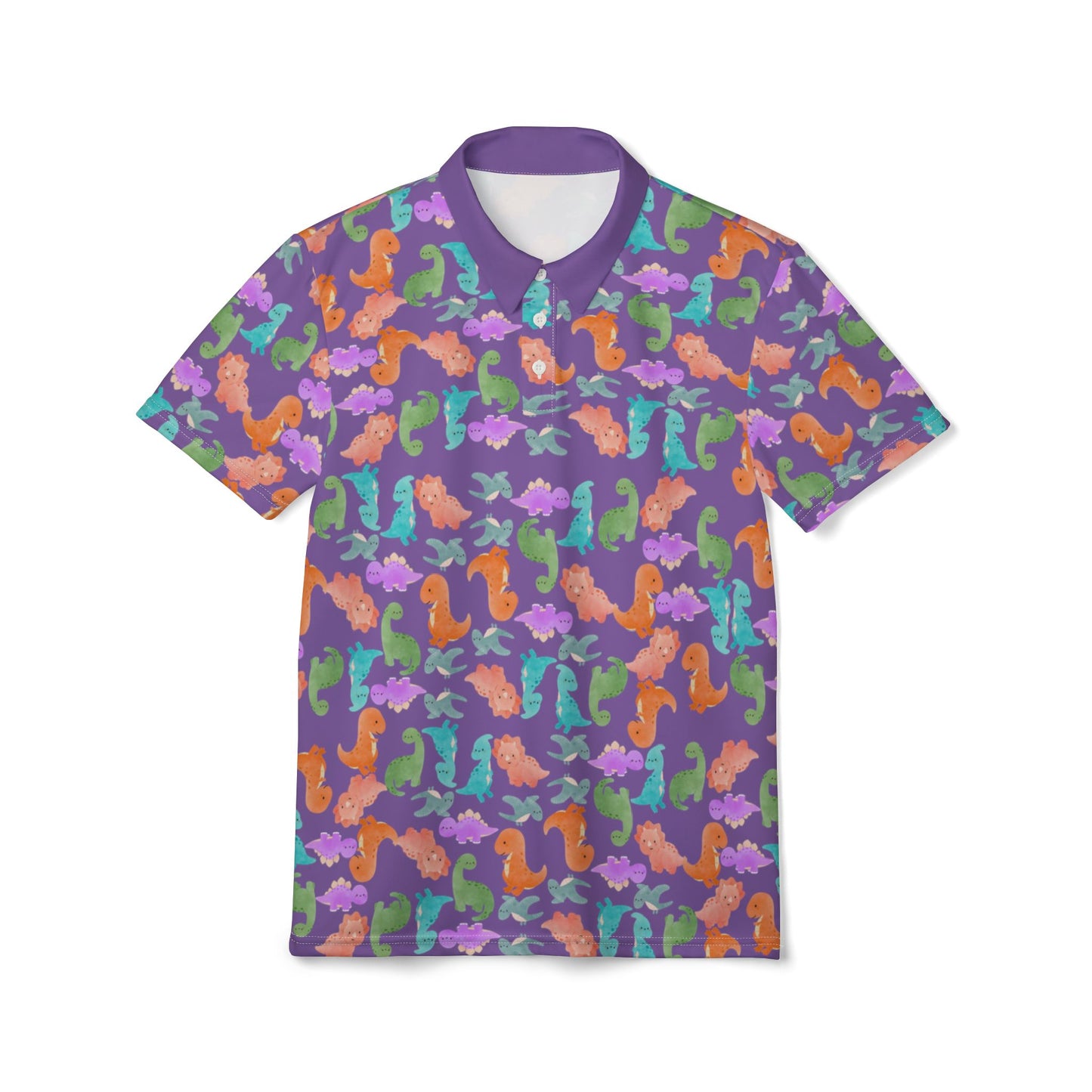Colorful Unisex Polo Shirt Vibrant AOP Tee for Casual Wear Gift for Birthdays Summer Style Soft Fabric Enjoyment Rainbow Dinos Light Purple