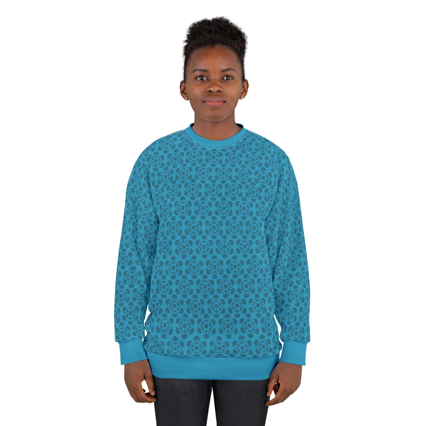 Floral Pattern Unisex Sweatshirt Cozy Gift for Her Trendy Floral Everyday Wear Perfect for Fall Unique Comfortable Lounge Wear Alien Flowers Turquoise