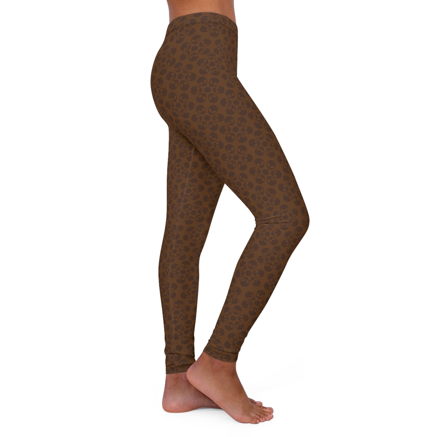Womens Casual Spandex Leggings Alien Flowers Brown
