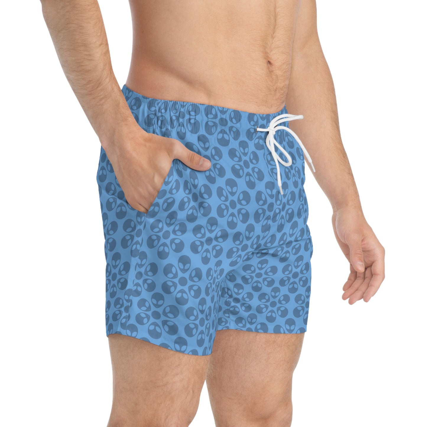 Stylish AOP Swim Trunks for Beach Days Summer Fun Pool Parties Vacation Wear Gift for Him Alien Flowers Light Blue
