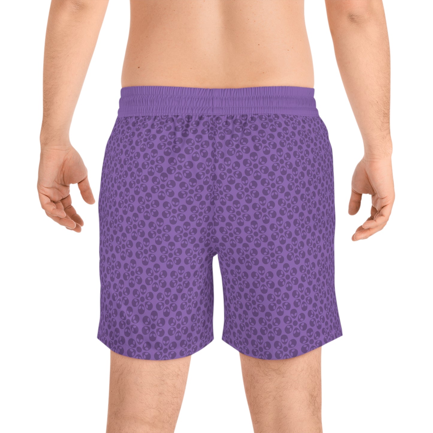Stylish Mens MidLength Swim Shorts Beachwear Vacation Essentials Poolside Comfort Summer Outfit Trendy Swimwear Alien Flowers Light Purple