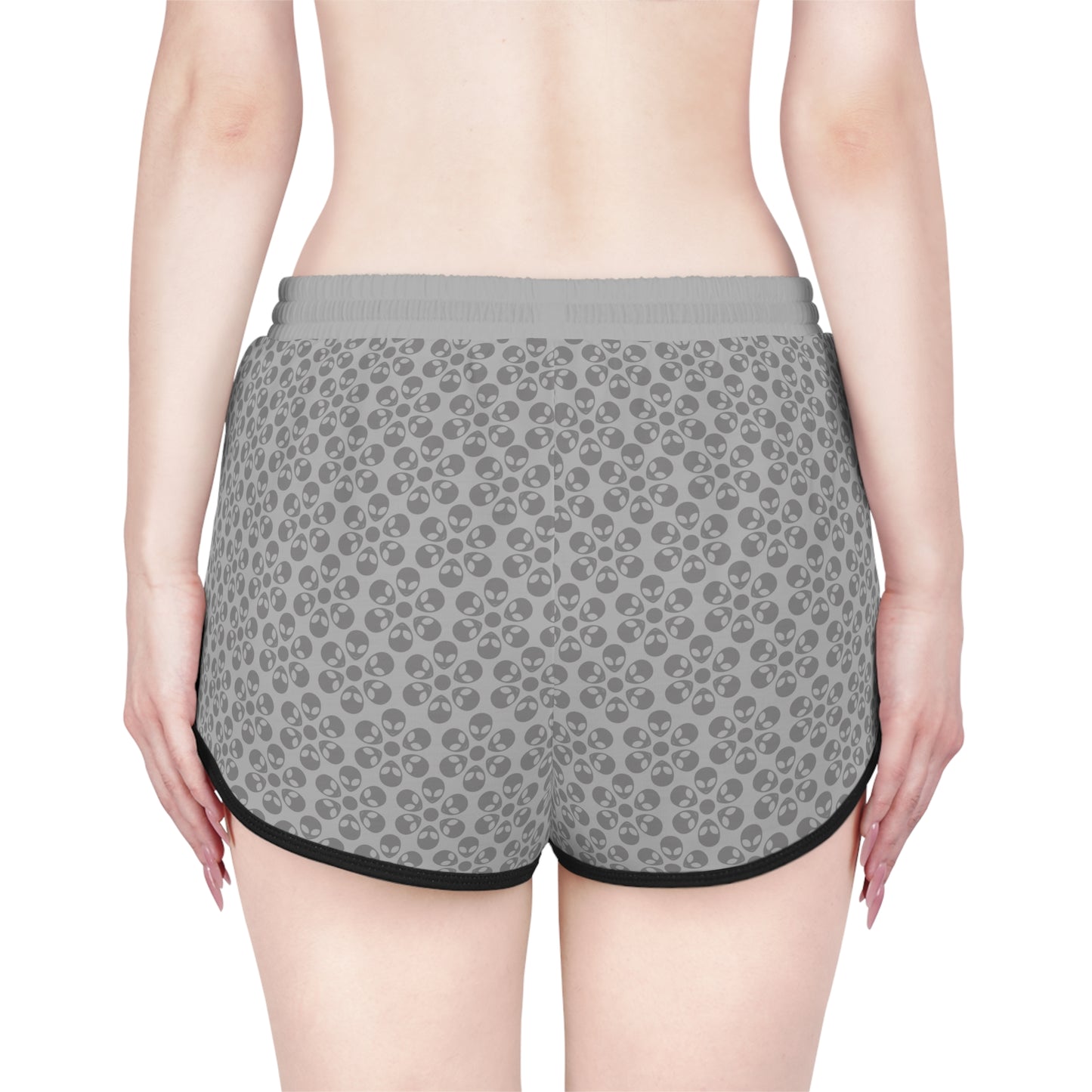 Womens Relaxed Shorts  Alien Flowers Light Grey