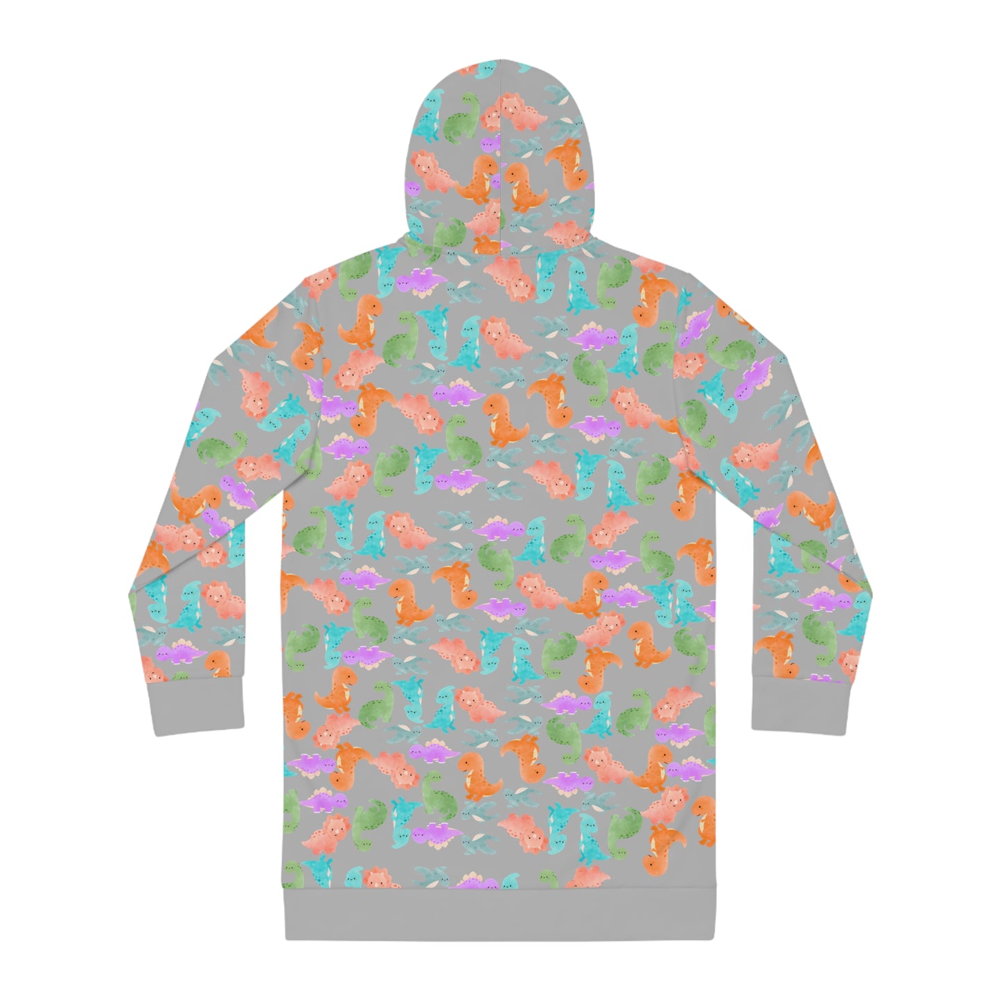Womens Hoodie Dress Rainbow Dinos Light Grey