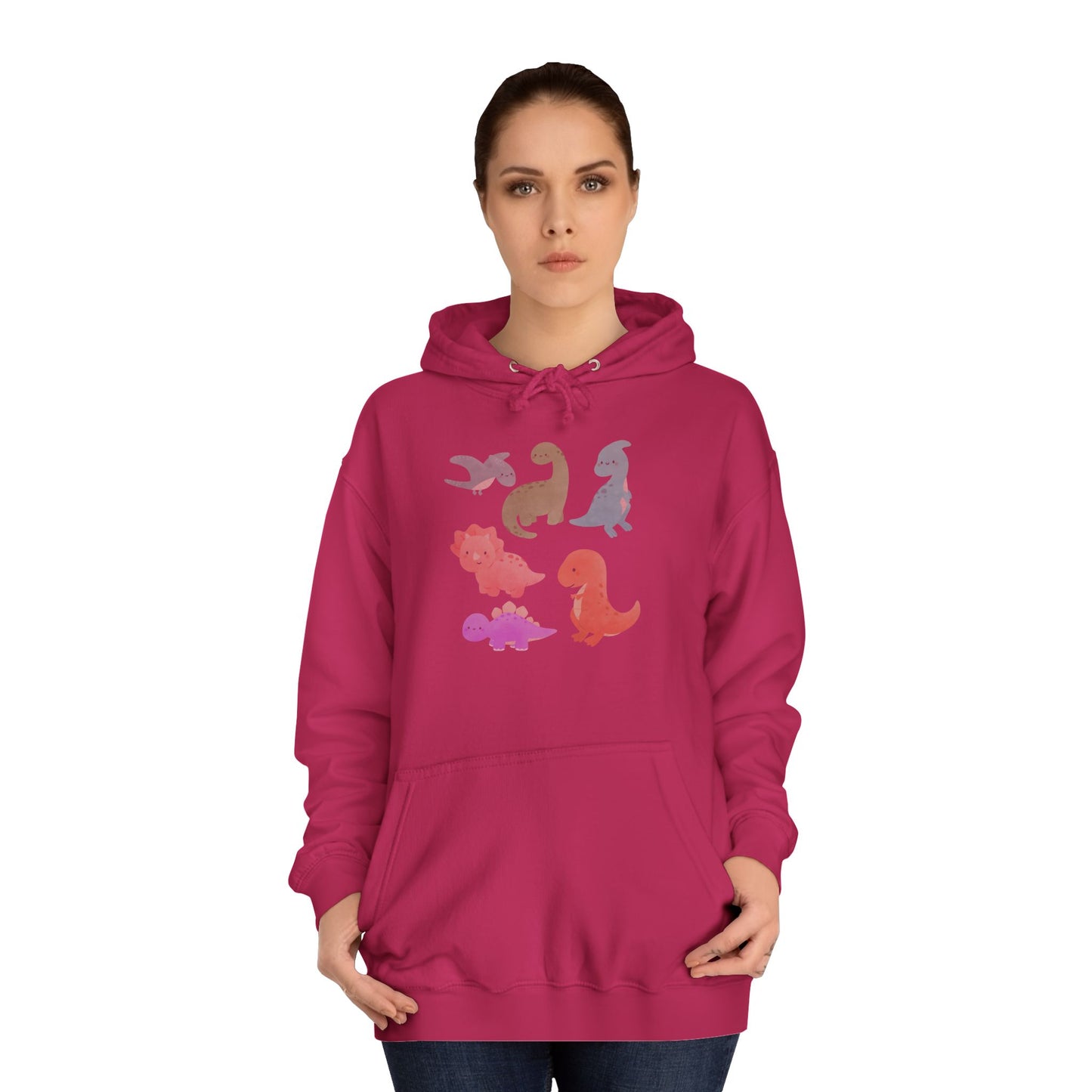Unisex College Hoodie Colorful Dino - Cozy Casual Sweatshirt for Students, Perfect for Campus Life, Gift for Graduation, School Spirit Wear