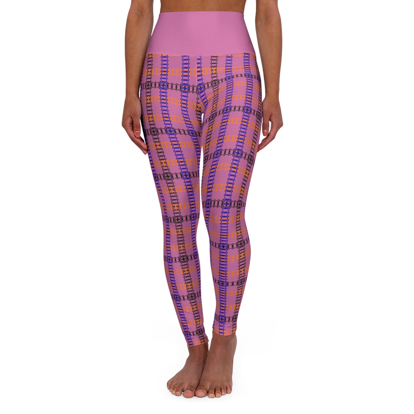 Comfortable High Waisted Yoga Leggings Stylish Activewear Yoga Pants Fitness Apparel Workout leggings Gym Clothes Train Tracks Light Pink