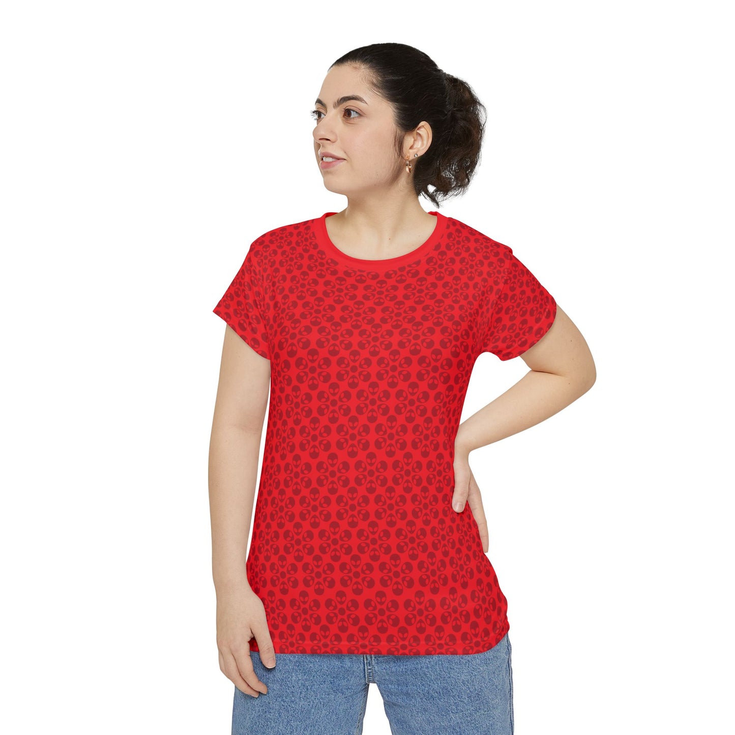 Womens Short Sleeve Shirt Alien Flowers Red