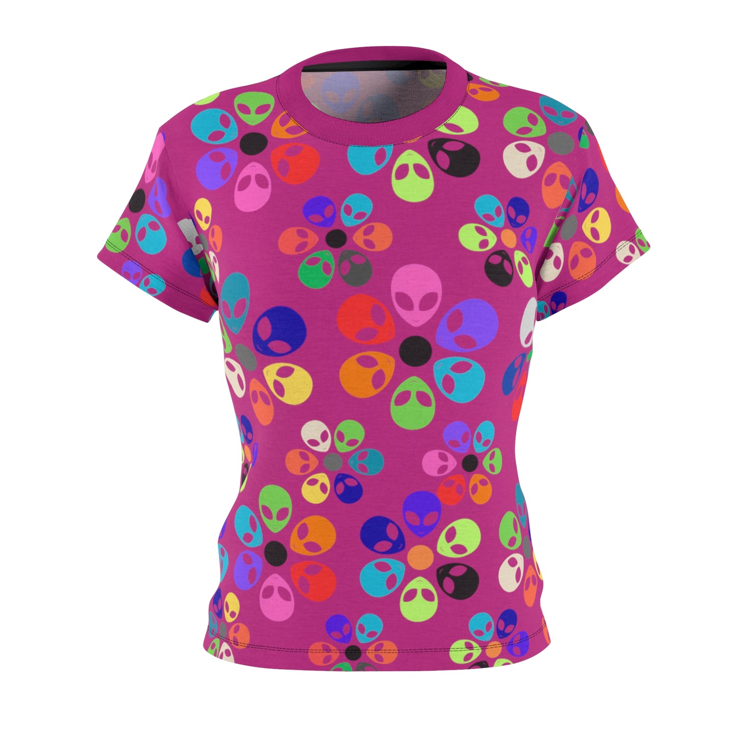 Colorful Alien Print Tee Fun Casual Shirt Unique Gift for SciFi Fans Festival Wear Statement Tee Summer Top Alien Rainbow Flowers Pink
