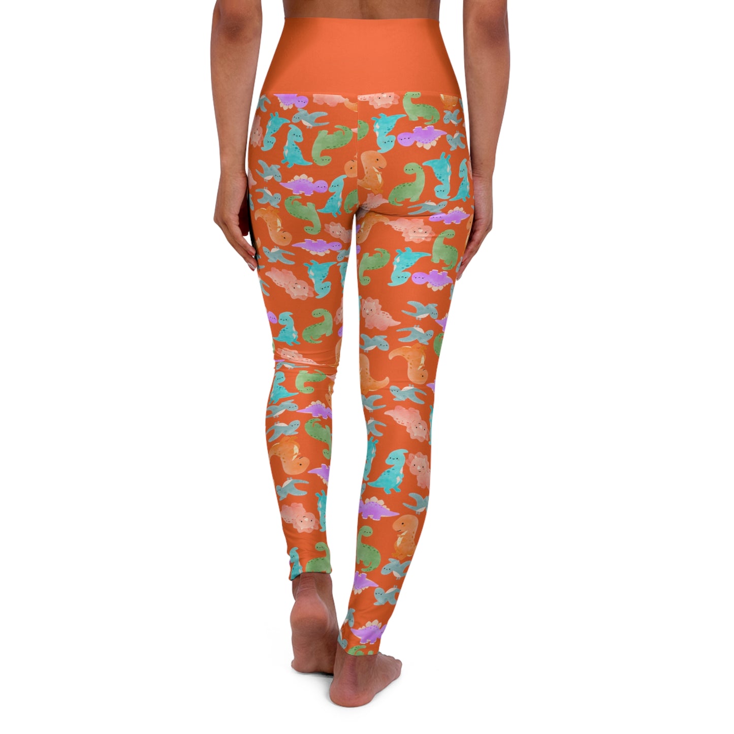 Whimsical Dinosaur Print Yoga Leggings High Waisted Fitness Leggings Party Wear Cute Workout Pants Trendy Sports Leggings Gifts for Her Rainbow Dinos Orange