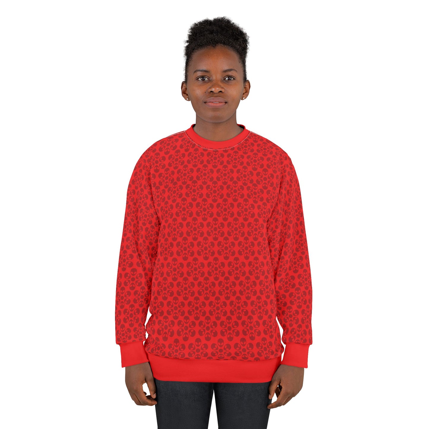 Floral Pattern Unisex Sweatshirt Cozy Gift for Her Trendy Floral Everyday Wear Perfect for Fall Unique Comfortable Lounge Wear Alien Flowers Red