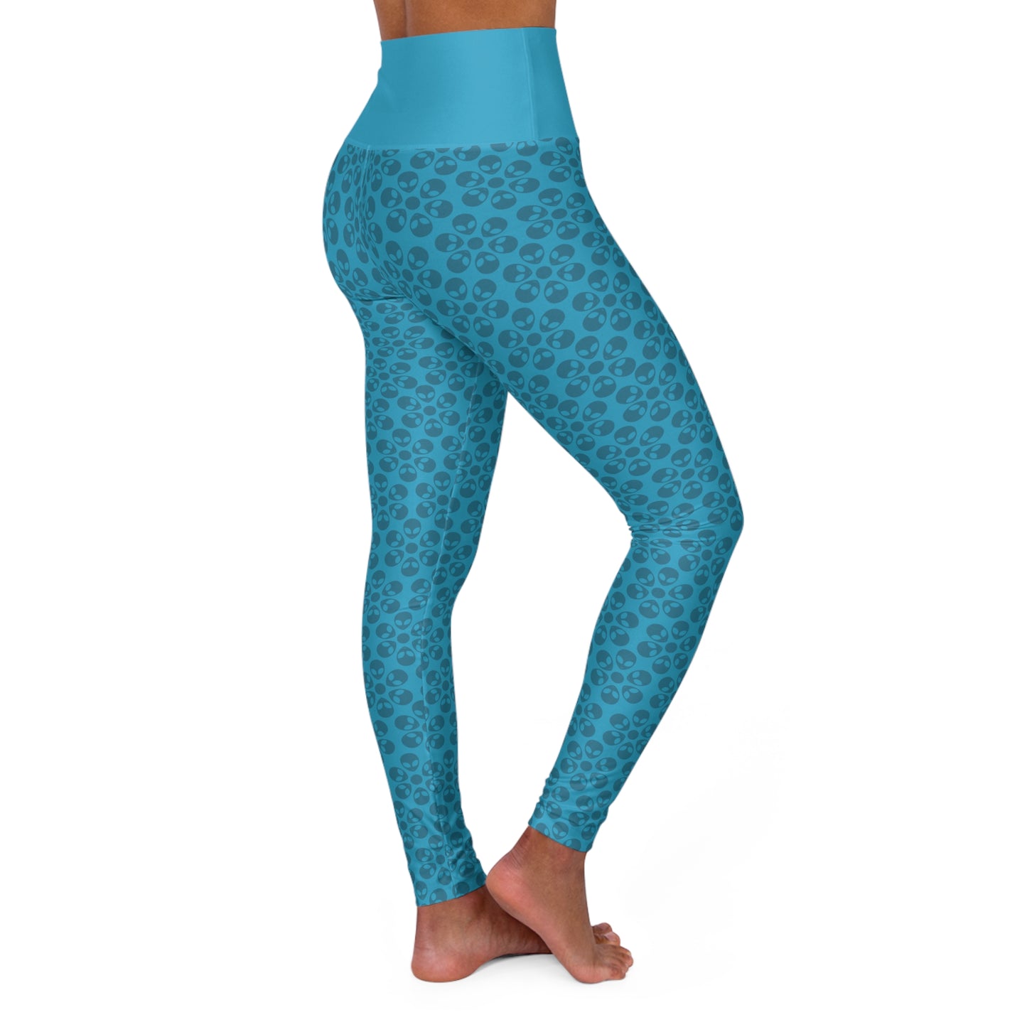 Stylish High Waisted Yoga Leggings Activewear Fitness Leggings Workout Pants Gift for Her Yoga Apparel Alien Flowers Turquoise