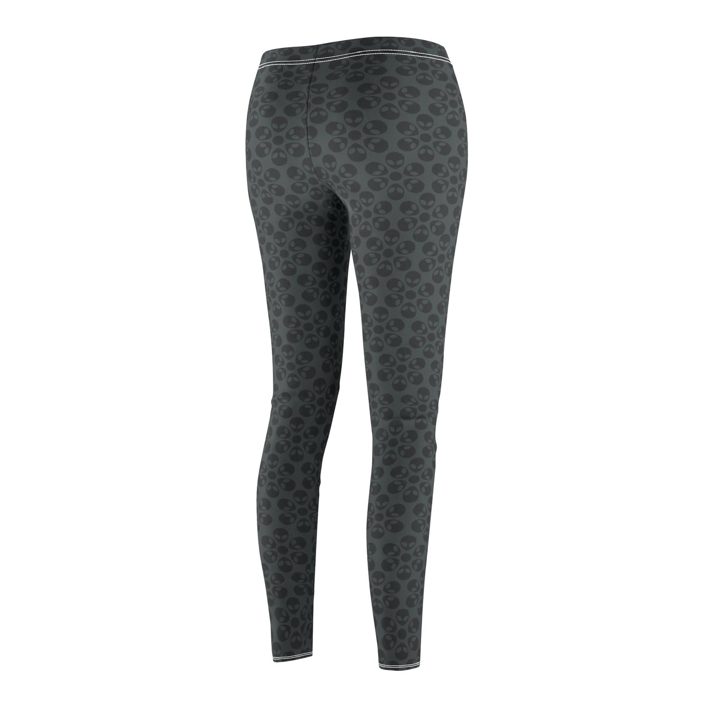 Womens Midrise Casual Leggings Alien Flowers White