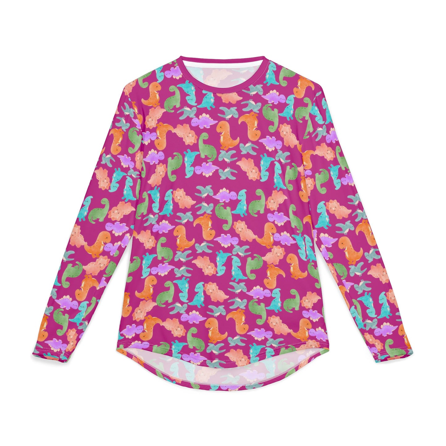 Colorful Dino UV Protection Shirt for Men | Long Sleeve Sun Shirt Outdoor Apparel Beachwear Vacation Top Summer Essentials Rainbow Dinos Pink