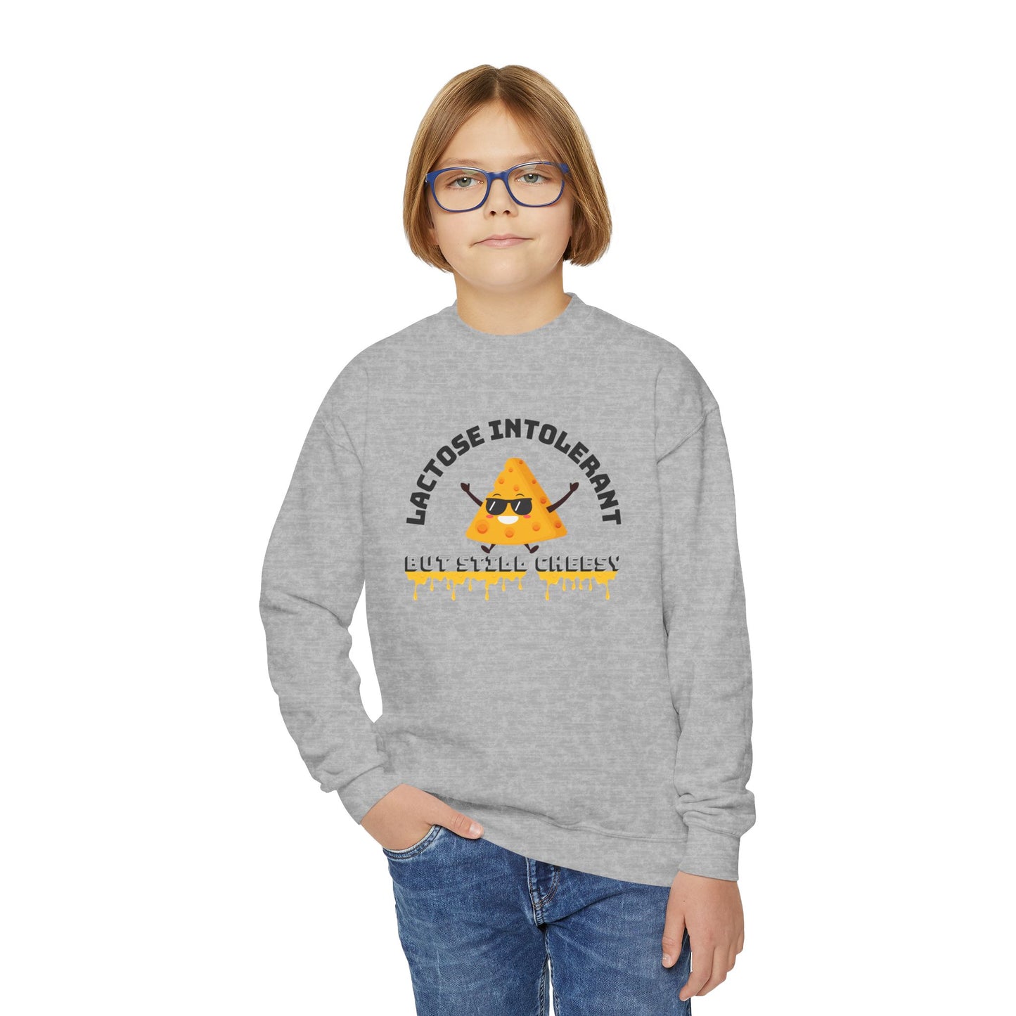 Fun Youth Crewneck Sweatshirt - "Lactose Intolerant" - Funny Gift for Kids, Allergy Awareness, Casual Wear, Birthday