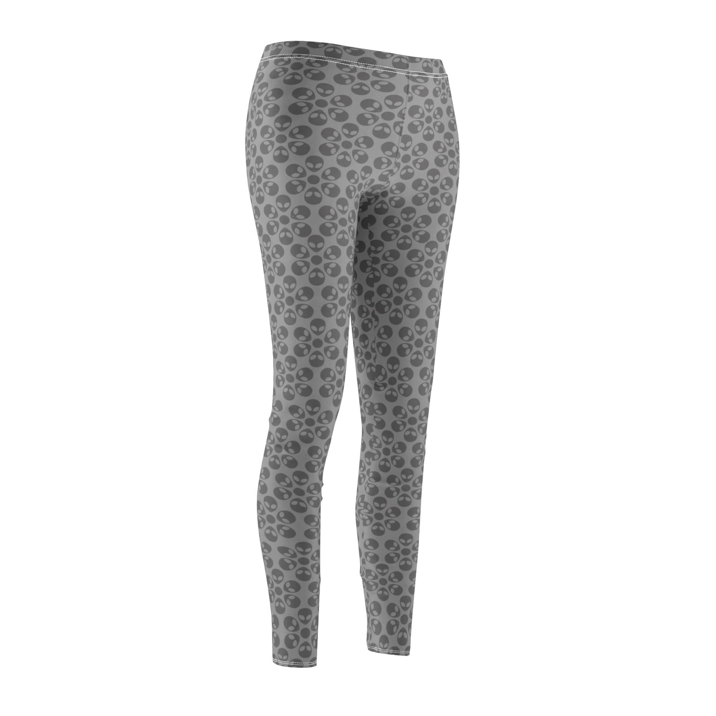 Womens Midrise Casual Leggings Alien Flowers White