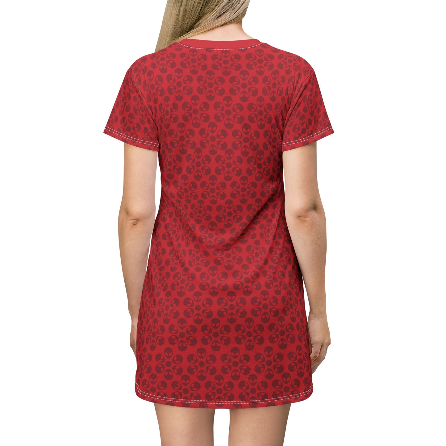 Floral Pattern TShirt Dress Casual Summer Dress Cute Dress for Women Floral Print Dress Trendy Everyday Wear Perfect for Beach Alien Flowers Dark Red