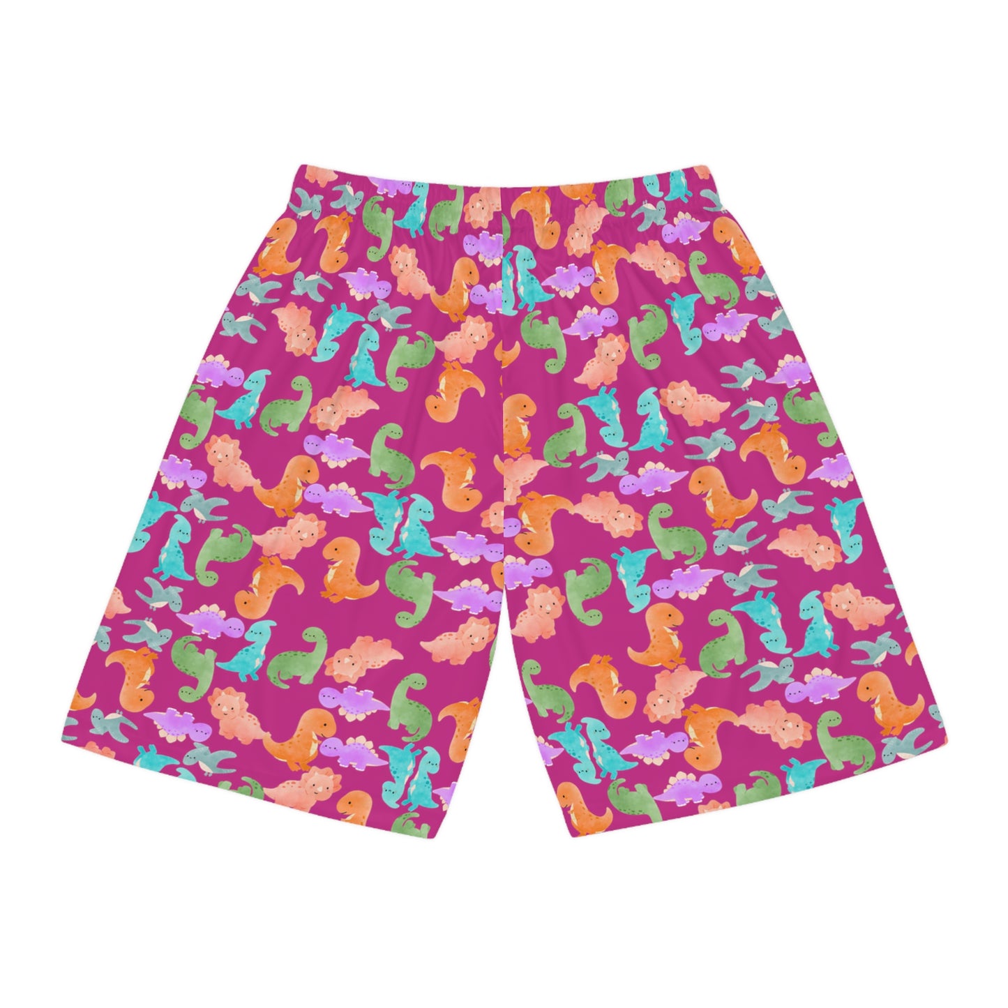 Whimsical Dinosaur Basketball Shorts Fun Playwear Summer Sports Kids Activewear Unique Gifts Playful Outfit Rainbow Dinos Pink