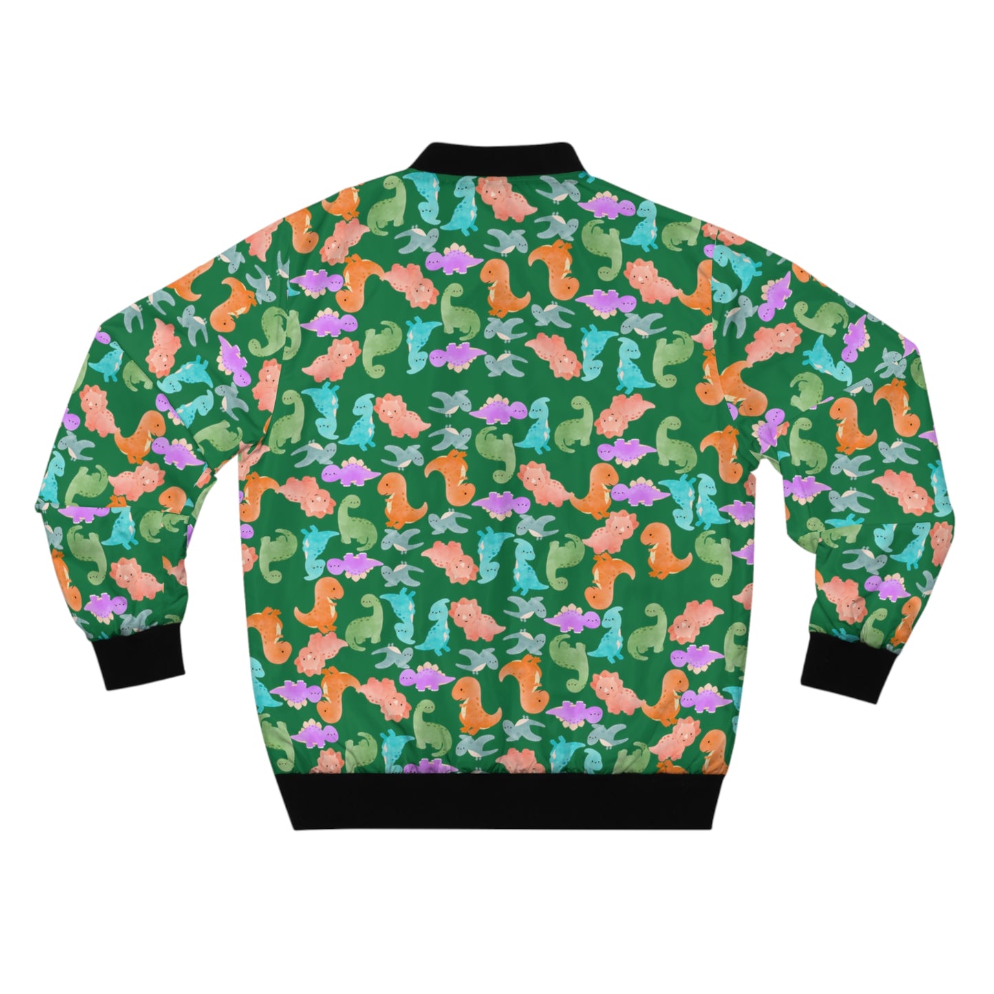 Colorful Dinosaur Mens Bomber Jacket Trendy Outerwear for Casual Outings Unique Gift for Dinosaur Lovers Festival Style Rainbow Dinos Dark Green