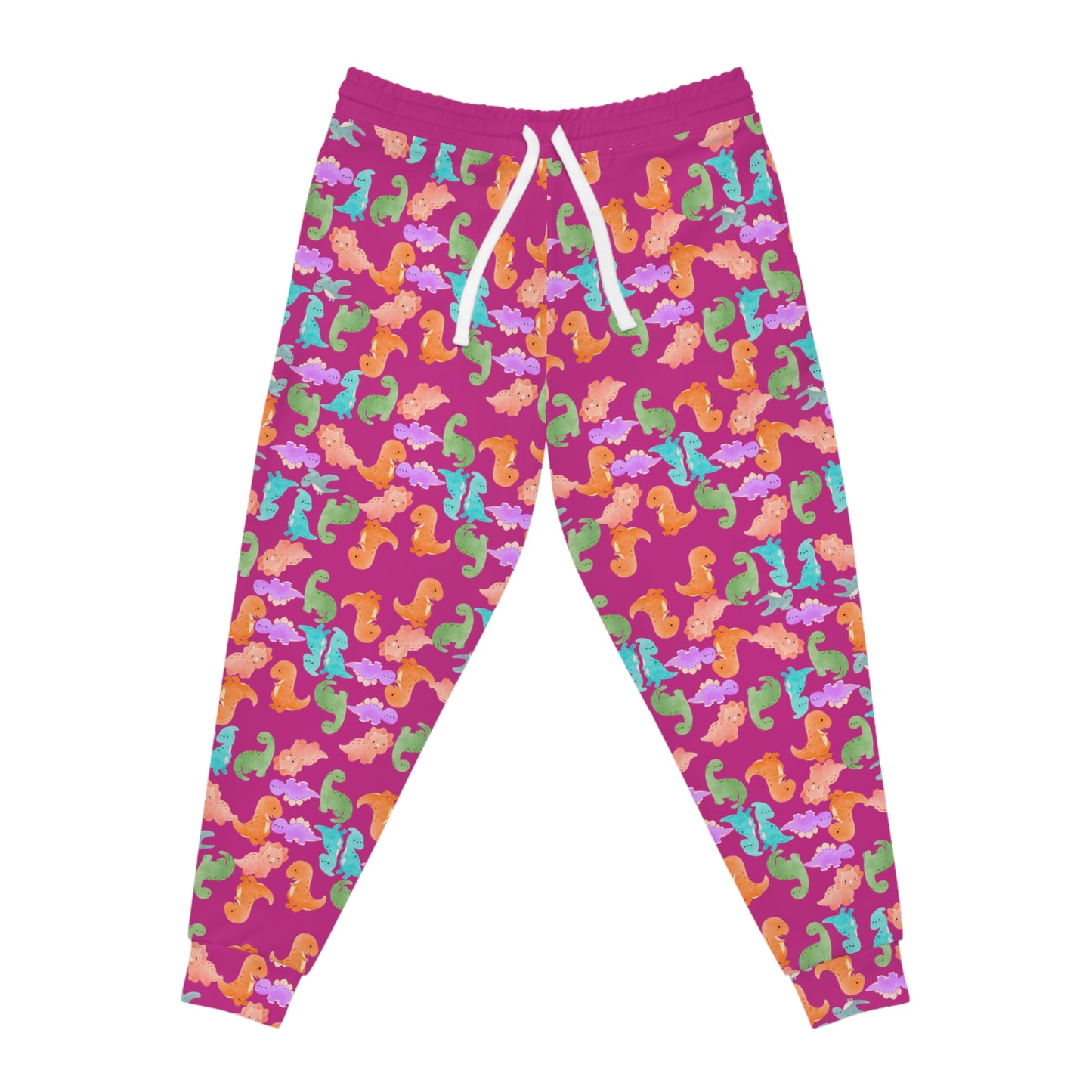 Colorful Dinosaur Print Joggers Fun and Comfortable Athletic Pants Perfect for Kids and Adults Loungewear Gift for Holidays Rainbow Dinos Pink