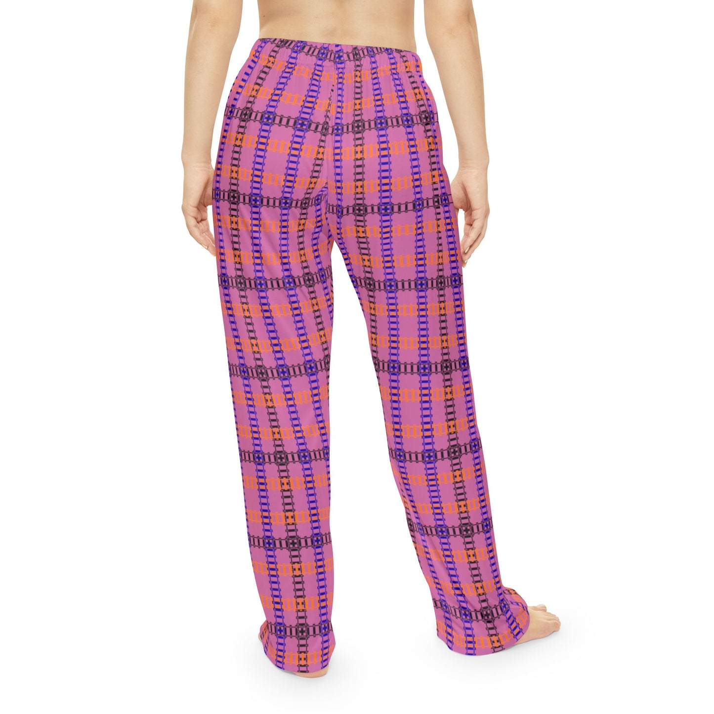Cozy Womens Pajama Pants Halloween Lounge Pants Cute Sleepwear Gifting for Her Relaxed Fit Casual Comfort Train Tracks Light Pink