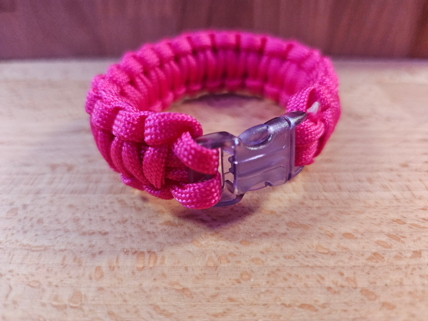 Handmade 550 Paracord Bracelet - Clear Micro Buckle - Pink