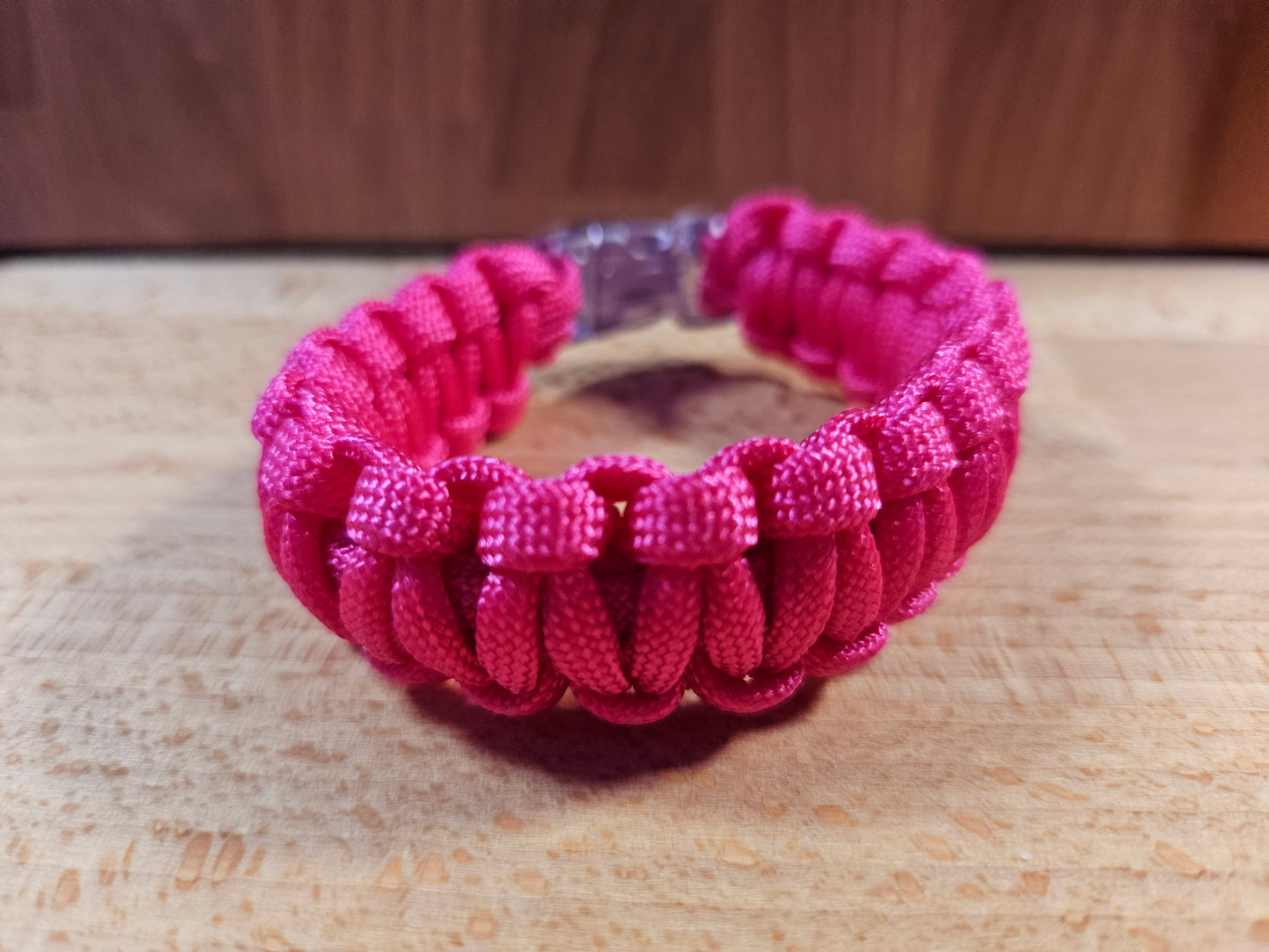 Handmade 550 Paracord Bracelet - Clear Micro Buckle - Pink