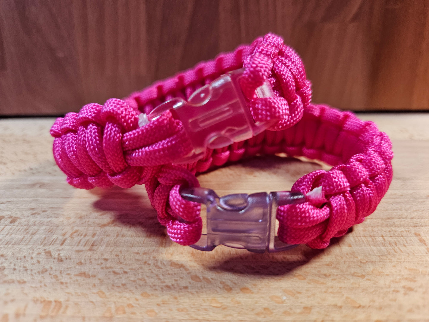 Handmade 550 Paracord Bracelet - Clear Micro Buckle - Pink