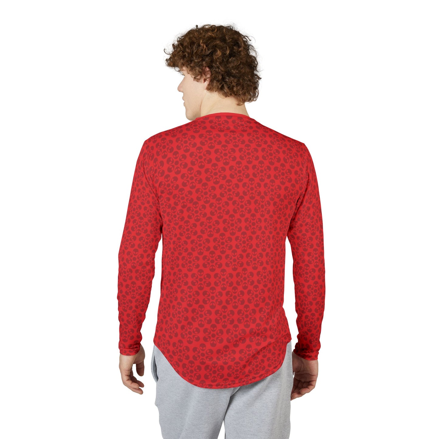 Mens UV Protection Long Sleeve Shirt Alien Flowers Red