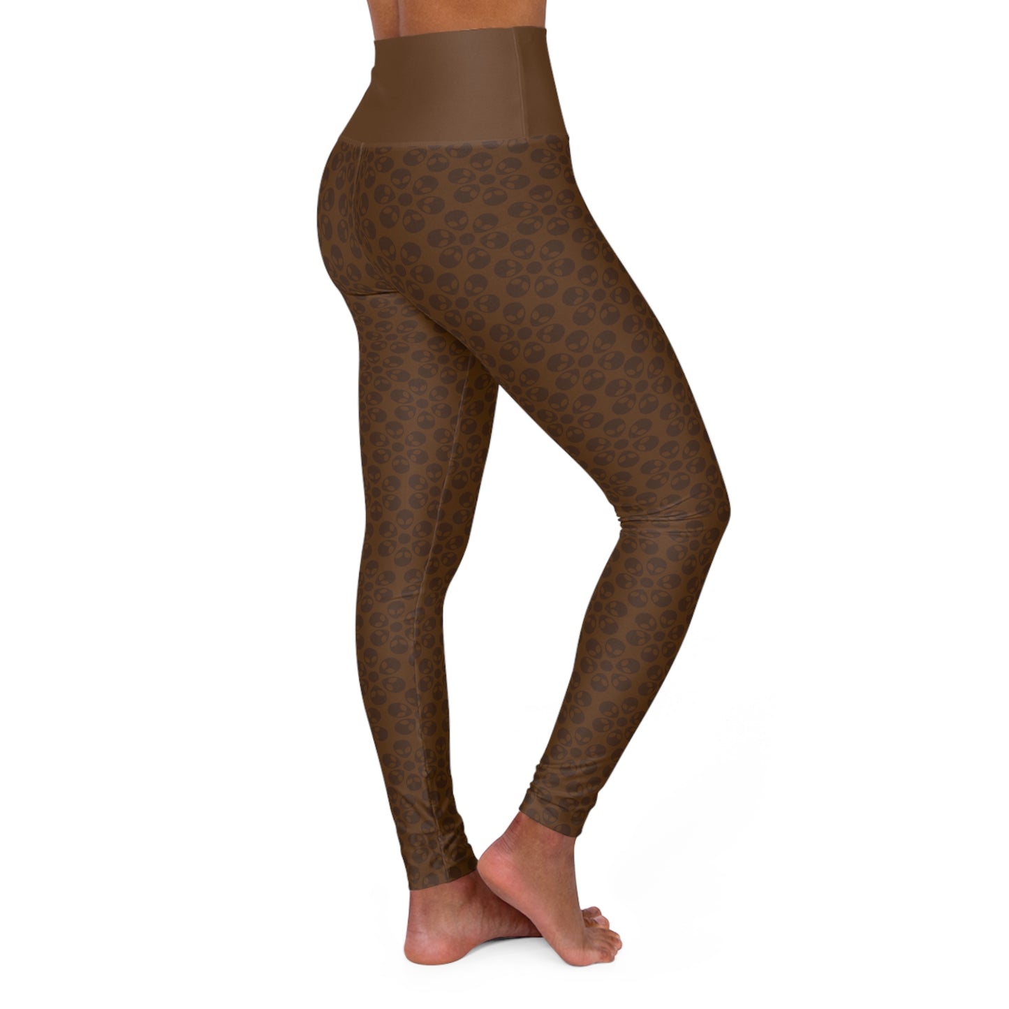Stylish High Waisted Yoga Leggings Activewear Fitness Leggings Workout Pants Gift for Her Yoga Apparel Alien Flowers Brown