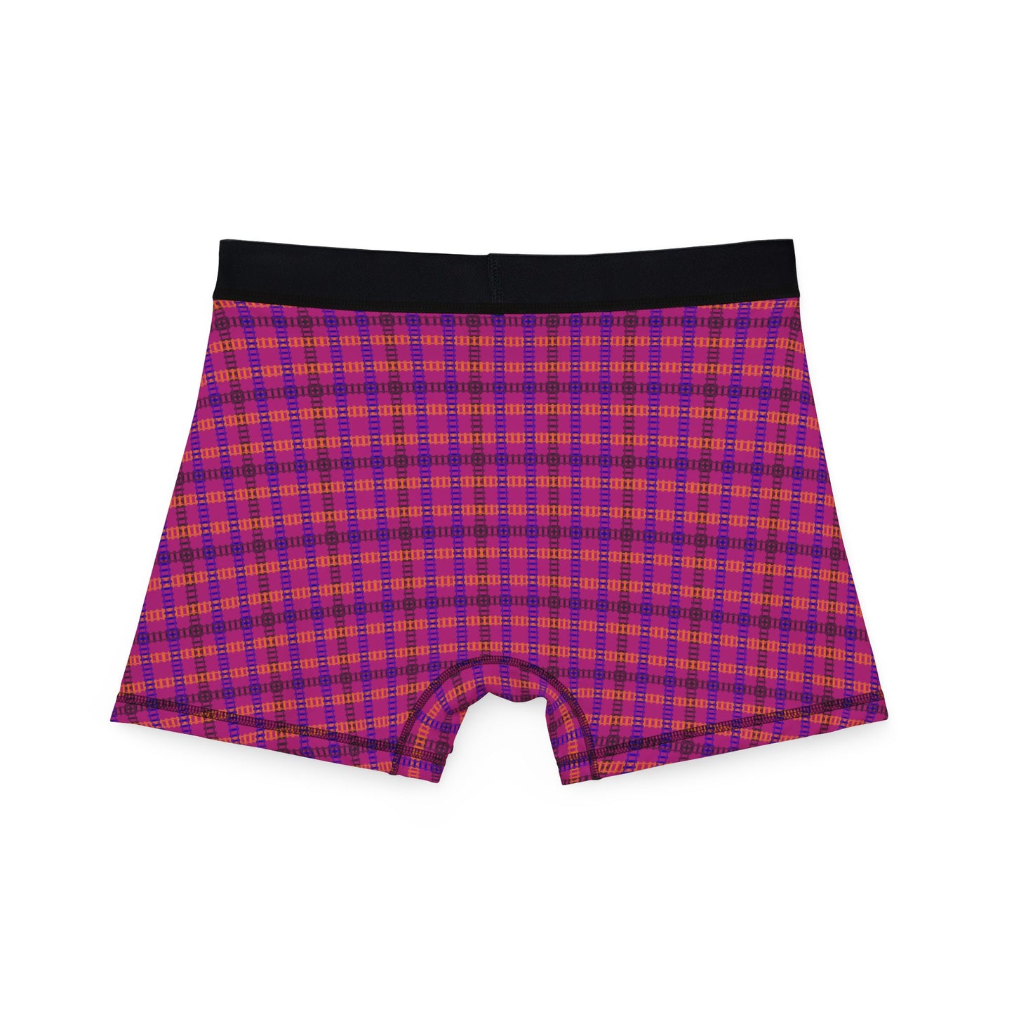 Mens Boxers with Colorful Check Pattern Comfortable Underwear Gift Casual Loungewear Stylish Sleep Shorts Everyday Essentials Train Tracks Pink