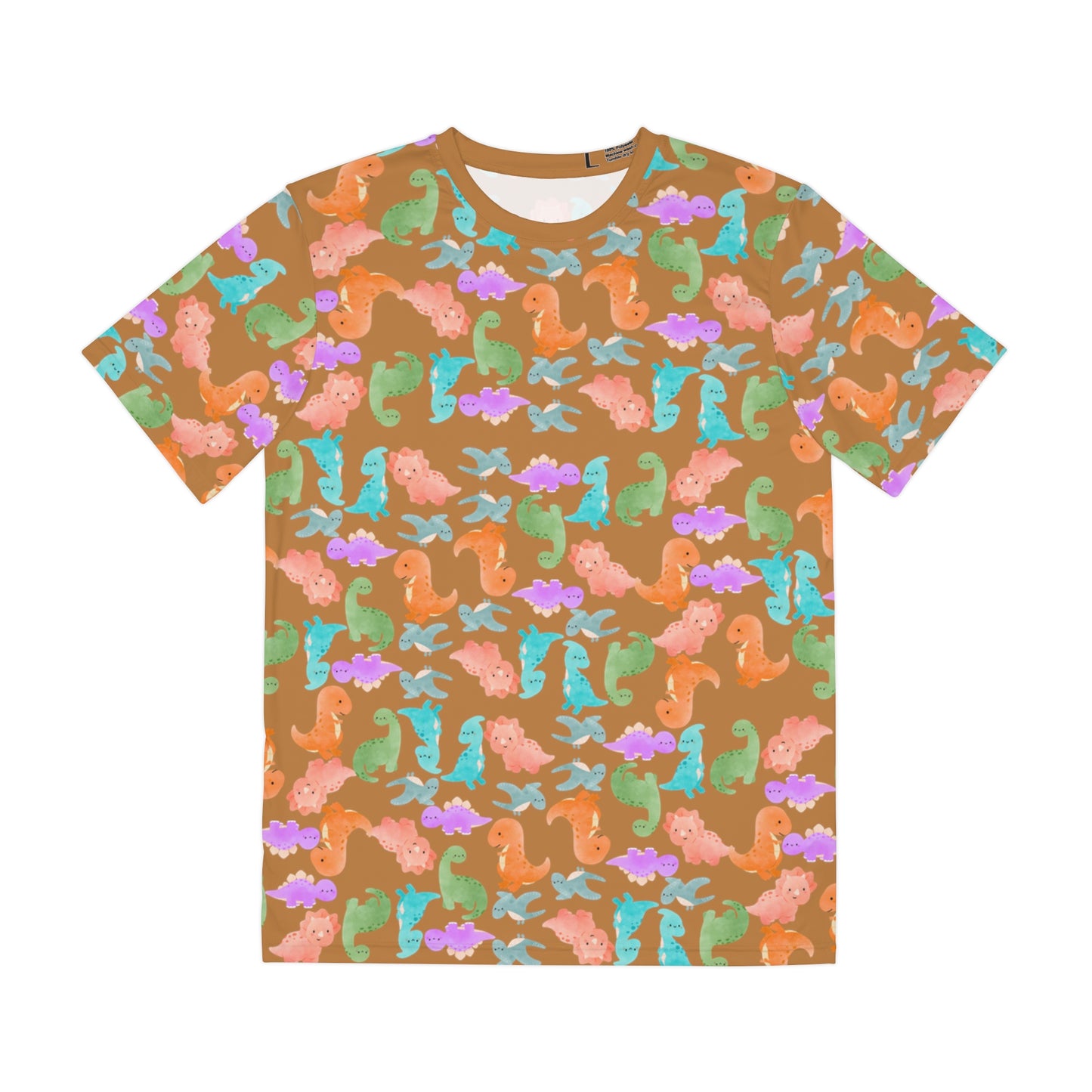 Colorful Dino Tee Fun Playful Shirt for Ocean Lovers Casual Wear Summer Outfits Beach Activities Gifts for Him Rainbow Dinos Light Brown