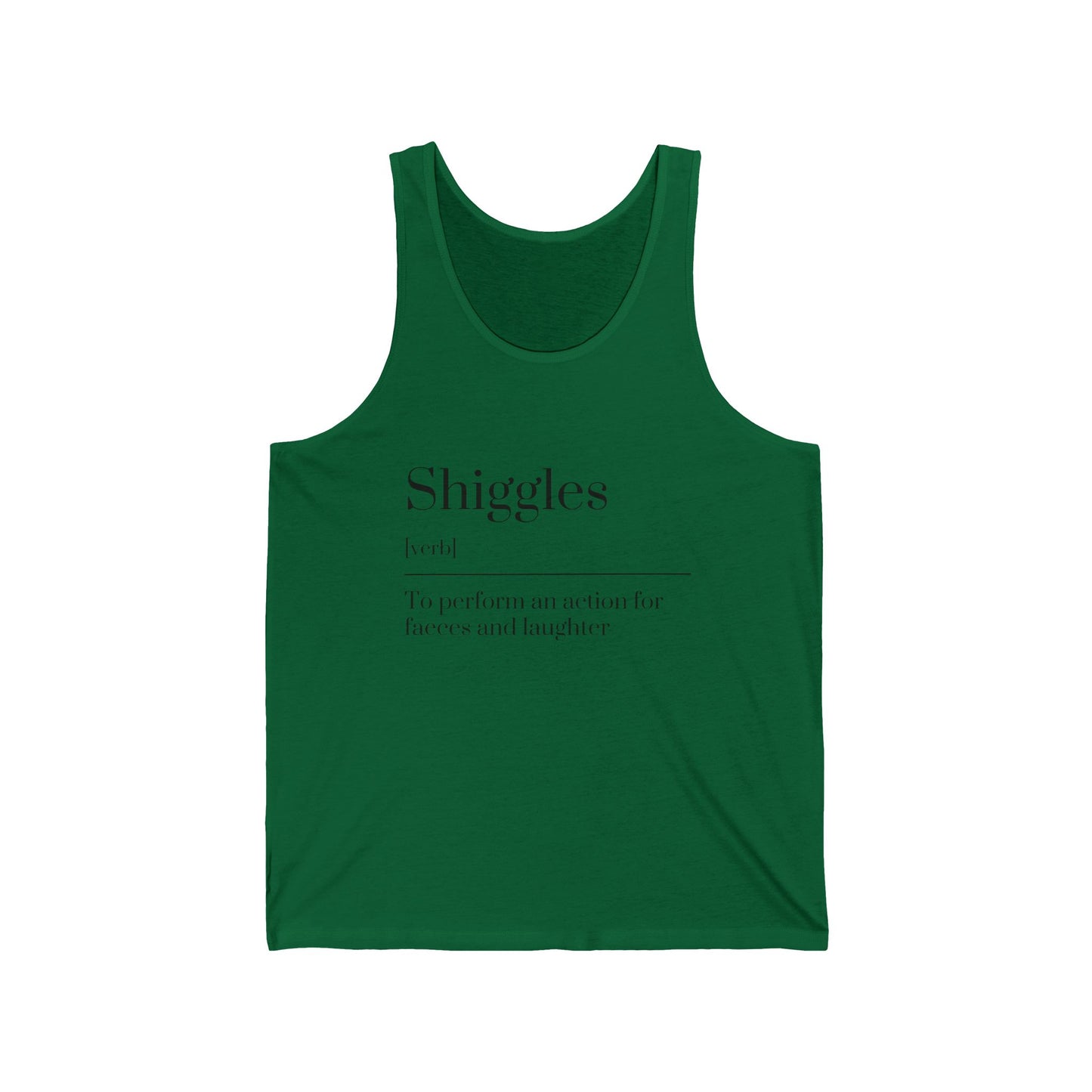 Shiggles Unisex Jersey Tank, Fun Graphic Tee, Summer Top, Casual Wear, Gift for Friends, Laughter Apparel