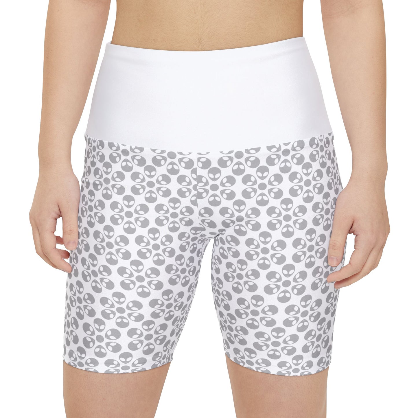 Womens Workout Shorts Alien Flowers White