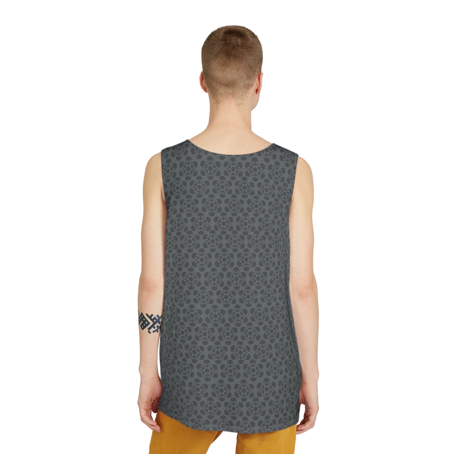 Stylish Mens Tank Top  AOP Leopard Print Summer Wear Fitness Gear Casual Apparel Trendy Vacation Outfit Alien Flowers Light Grey