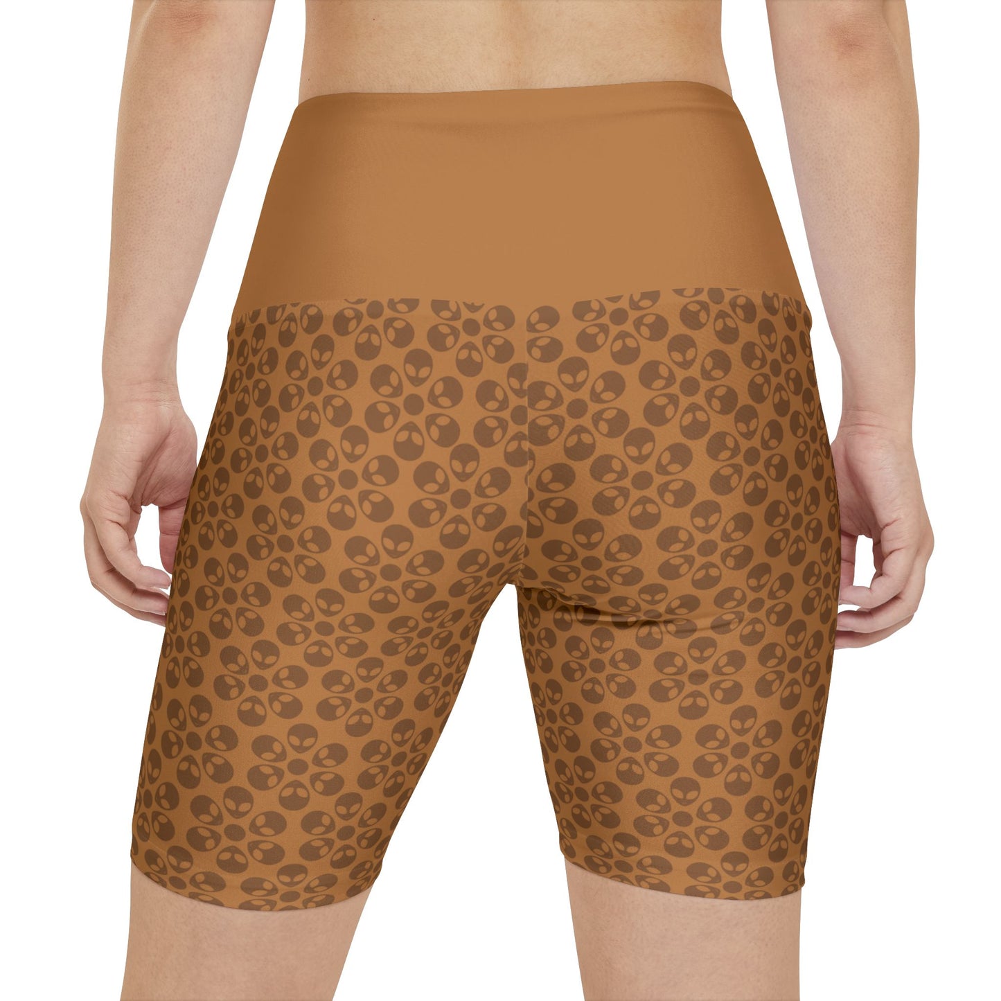 Womens Workout Shorts  Alien Flowers Light Brown