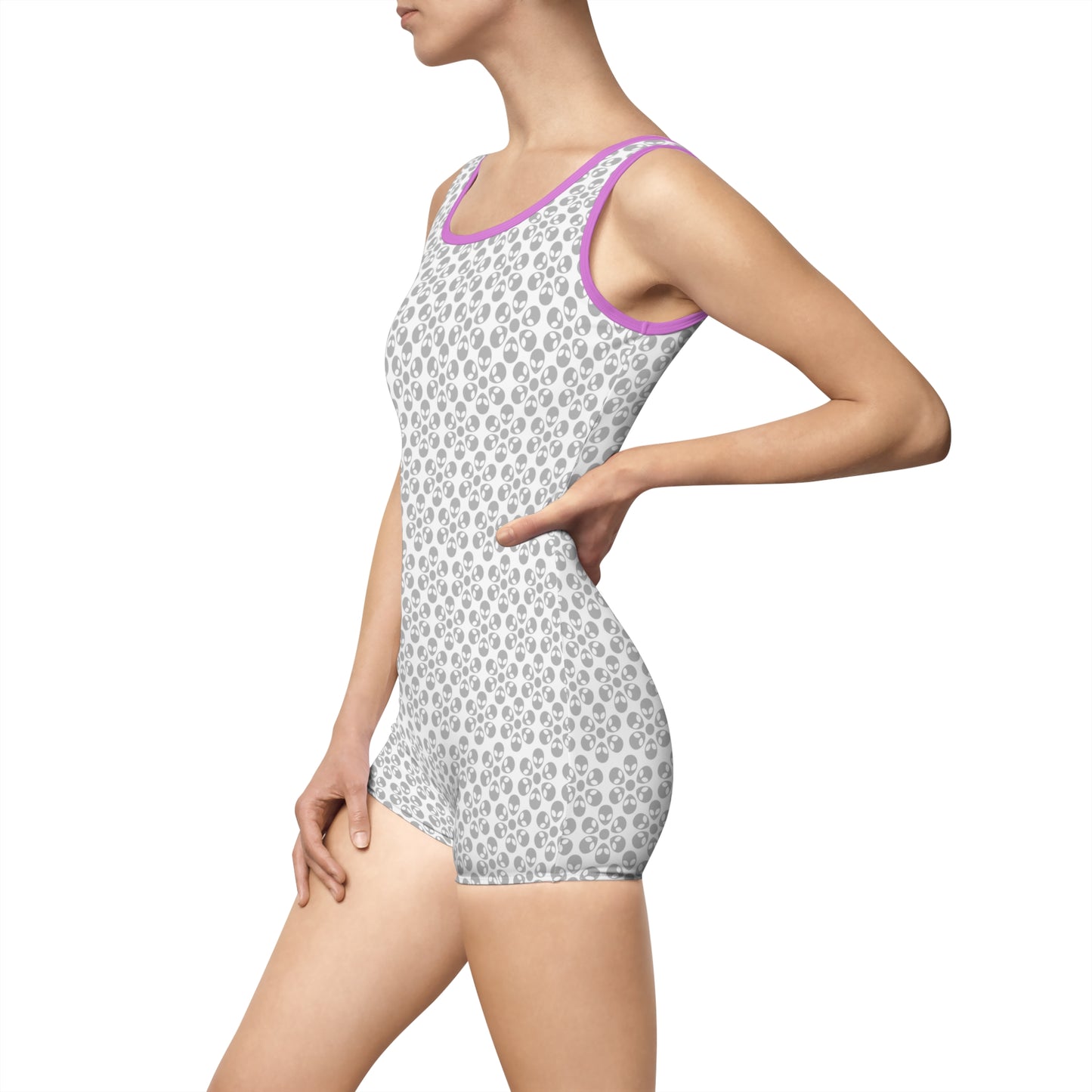 Womens Vintage Swimsuit Alien Flowers White