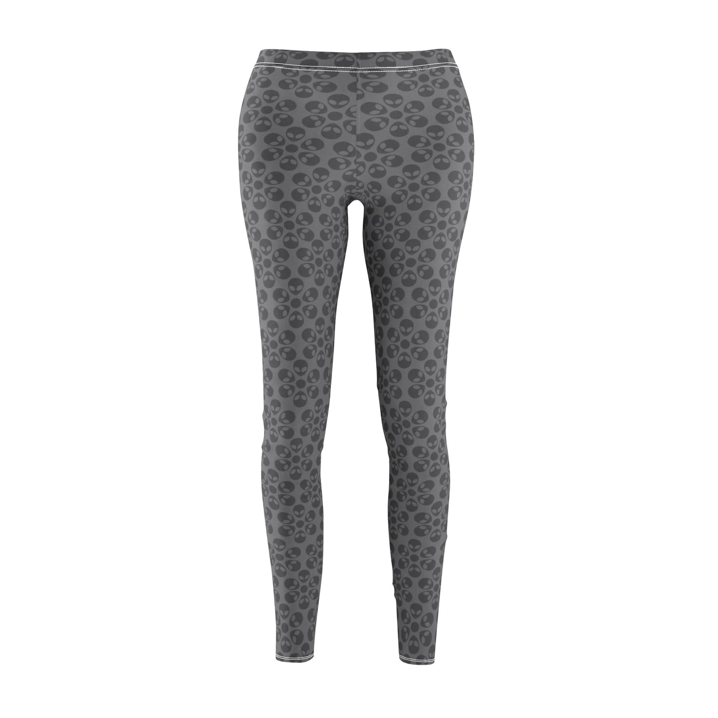 Womens Midrise Casual Leggings Alien Flowers White