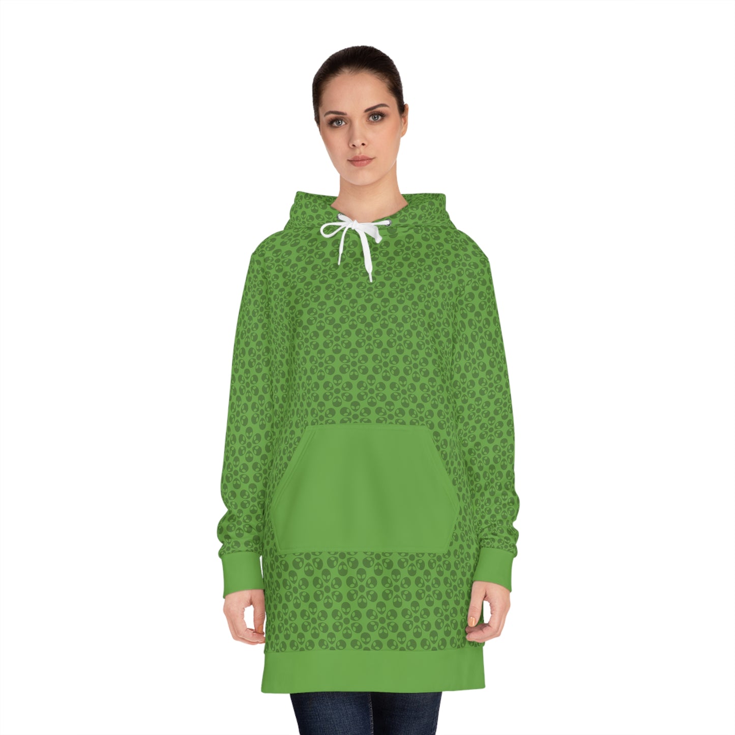 Womens Hoodie Dress Alien Flowers Green