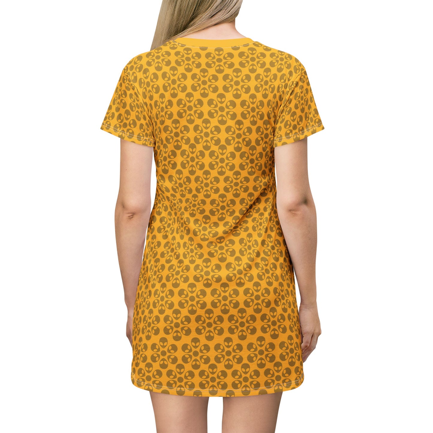 Floral Pattern TShirt Dress Casual Summer Dress Cute Dress for Women Floral Print Dress Trendy Everyday Wear Perfect for Beach Alien Flowers Yellow