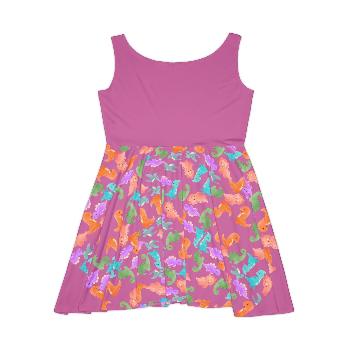 Colorful Dino Womens Skater Dress Summer Outfit Party Dress Casual Dress Boho Dress Festival Wear Rainbow Dinos Light Pink
