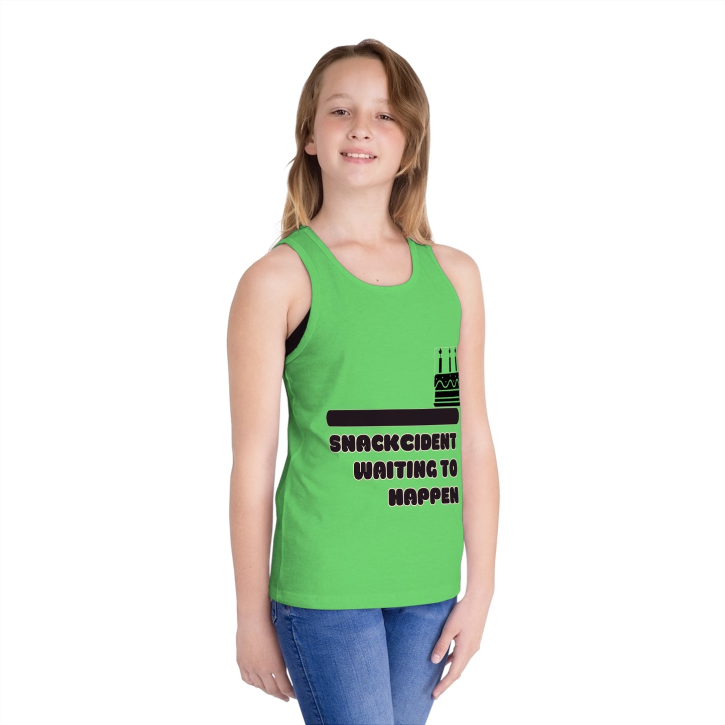 Kids Jersey Tank Top - Fun Snackcident Waiting to Happen Tee, Summer Outfit, Birthday Gift, Casual Playwear, Kids Fashion