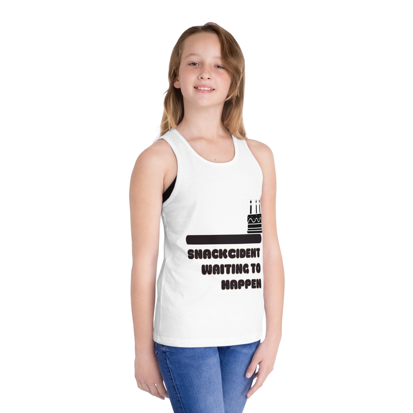 Kids Jersey Tank Top - Fun Snackcident Waiting to Happen Tee, Summer Outfit, Birthday Gift, Casual Playwear, Kids Fashion