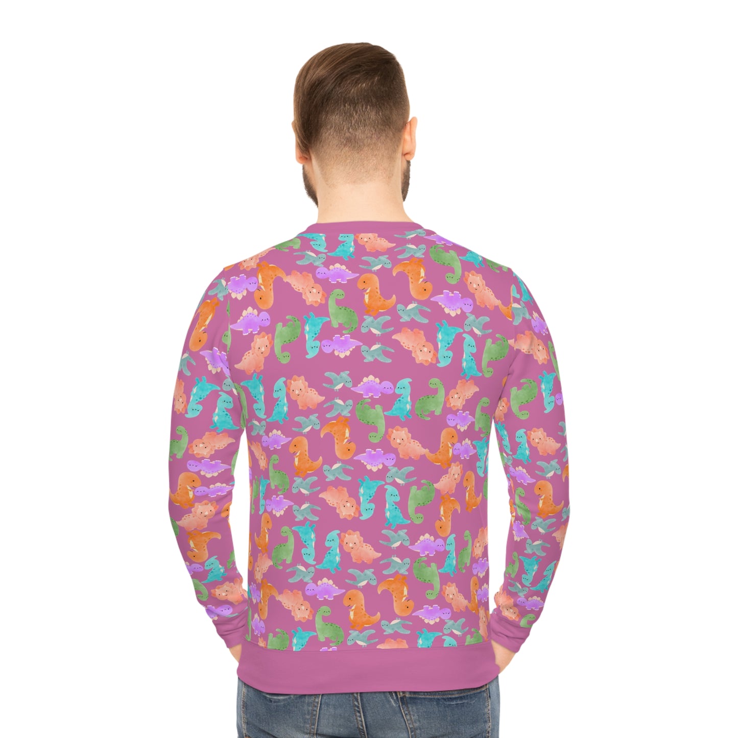 Colorful Dino Lightweight Sweatshirt | Cozy Gift for Ocean Lovers | Perfect for Casual Wear Beach Days Summer Parties Travel Rainbow Dinos Light Pink