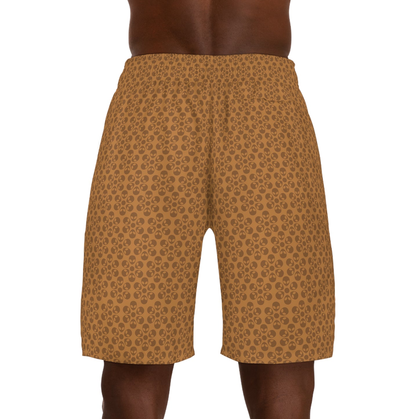 Mens Jogger Shorts Alien Flowers Light Brown