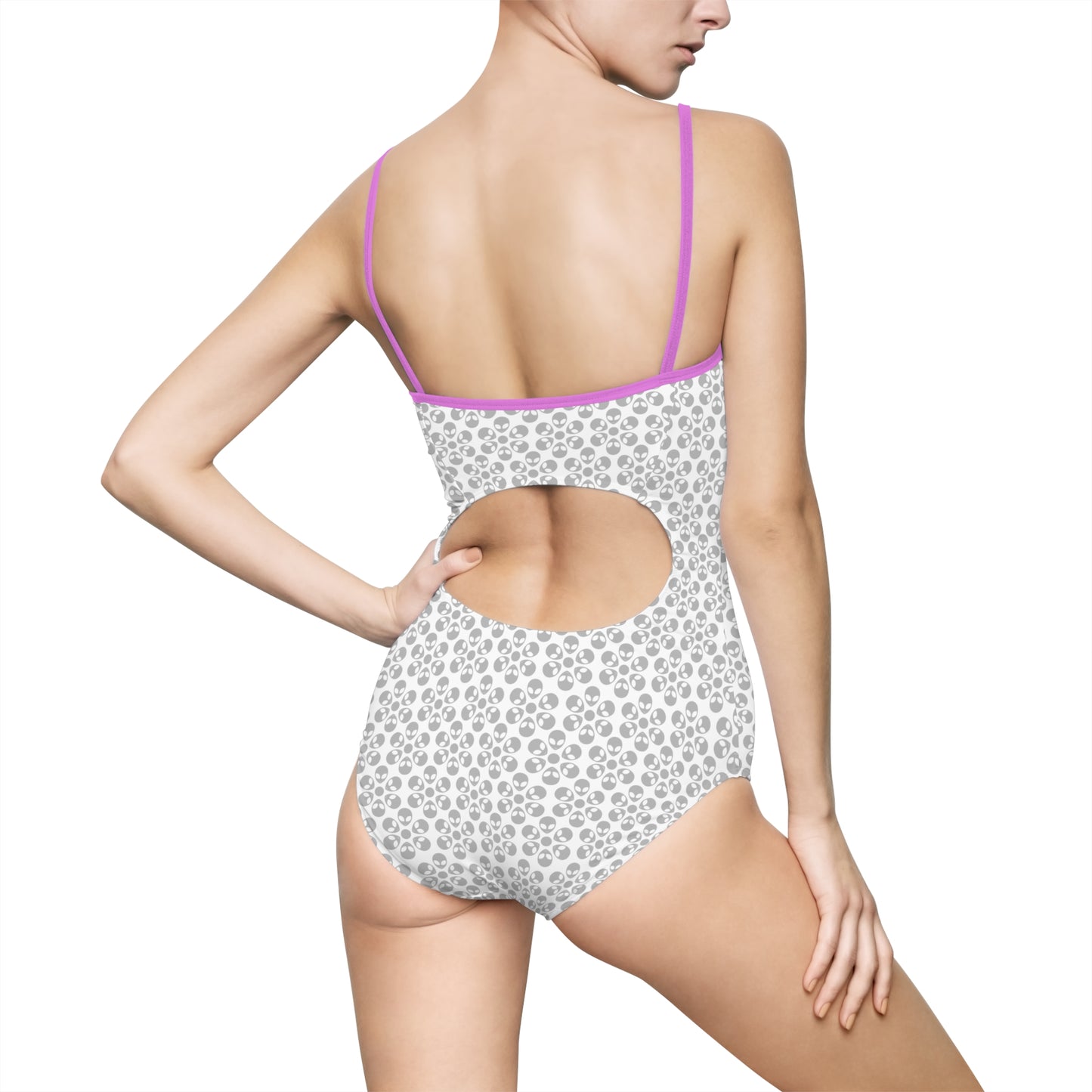 Womens Onepiece Swimsuit Alien Flowers White